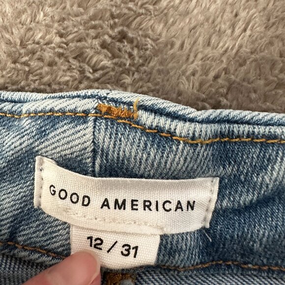 Good American Good Legs High Rise Straight Leg Jeans 12/31 Light Wash Button Fly - Picture 4 of 9